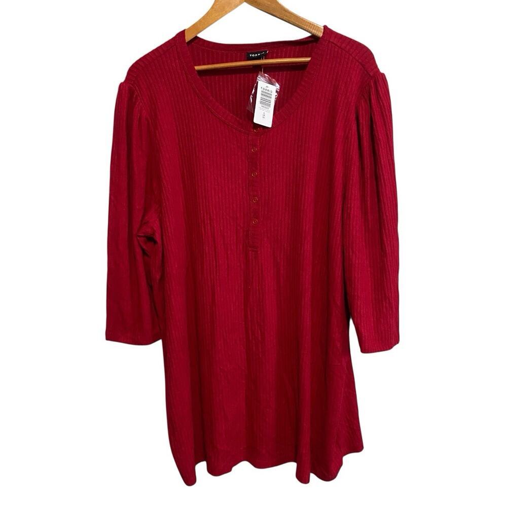 Torrid 3/4 Sleeves Red Popover Ribbed Top Plus Size 4XL NWT Tunic Knit Casual